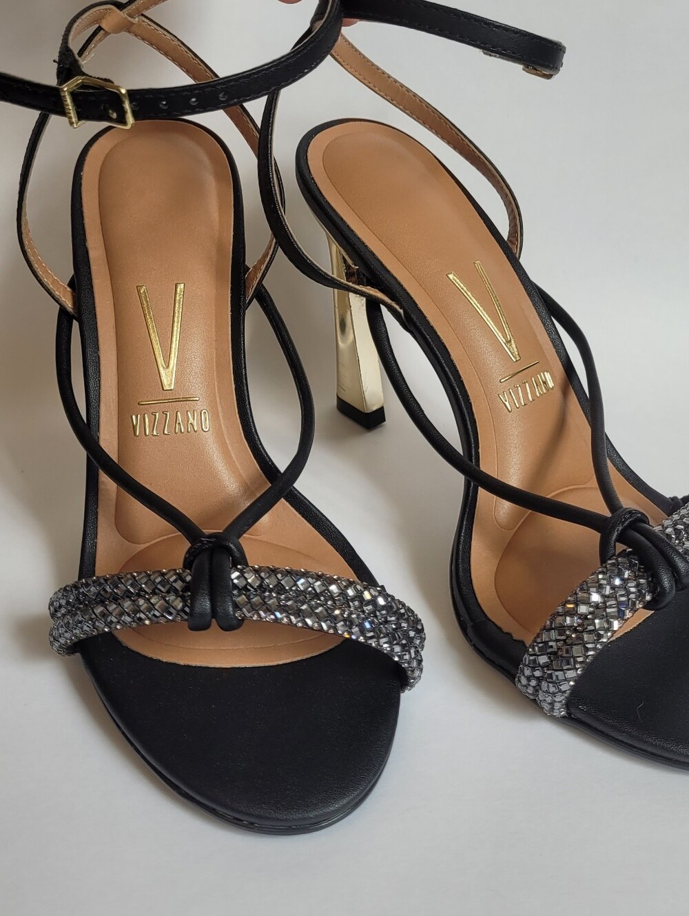 Vizzano Black Strappy Rhinestone Sandal Heels Size 8